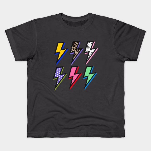 Lightning Bolts Set in Bright Colours and Animal Print Spots ' Kids T-Shirt by OneThreeSix